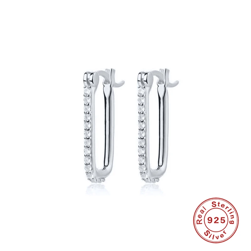 

ROMAD Trendy Oval Bar Pendientes Hoop Earrings For Women Luxurious Zircon 925 Sterling Silver Pierced Earings Jewelry oorbellen