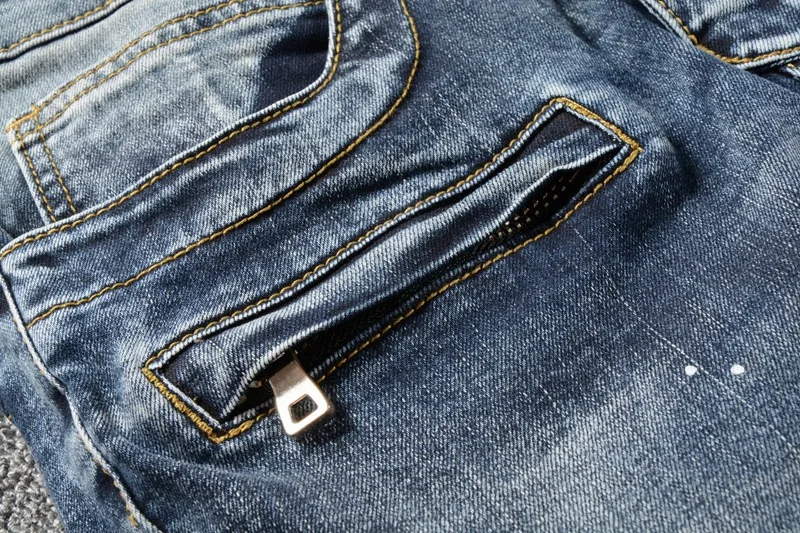 

New Large Size European and American Streetwear autumn and winter men's male spray paint stitching denim pants jeans trousers