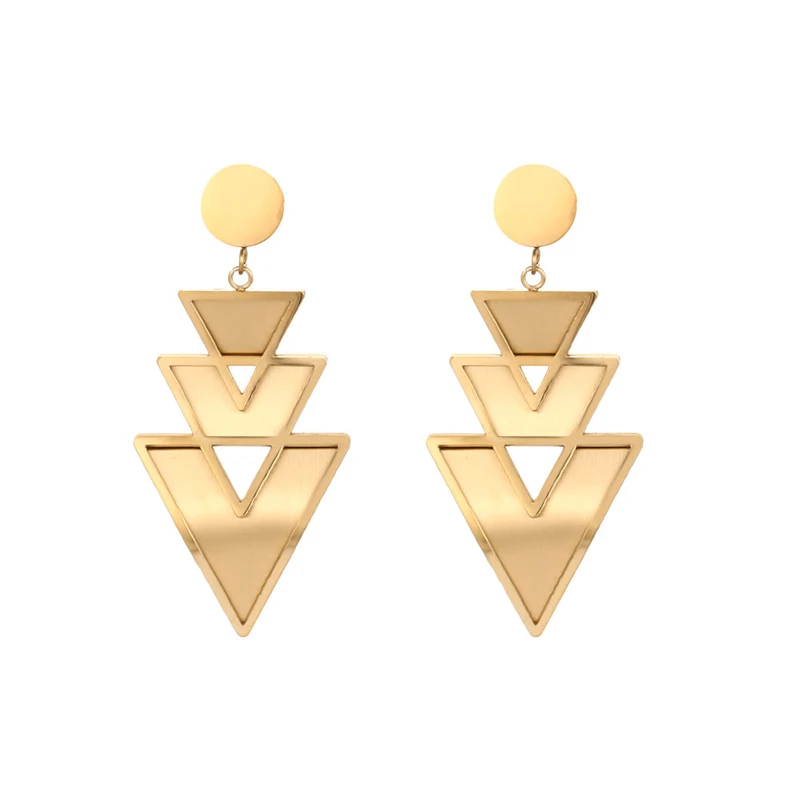 

Vintage Triangle Hollow Out SuperpositionDangle Earrings For Women Metallic Charm Cool Elegant Harajuku Drop Earrings Jewelry
