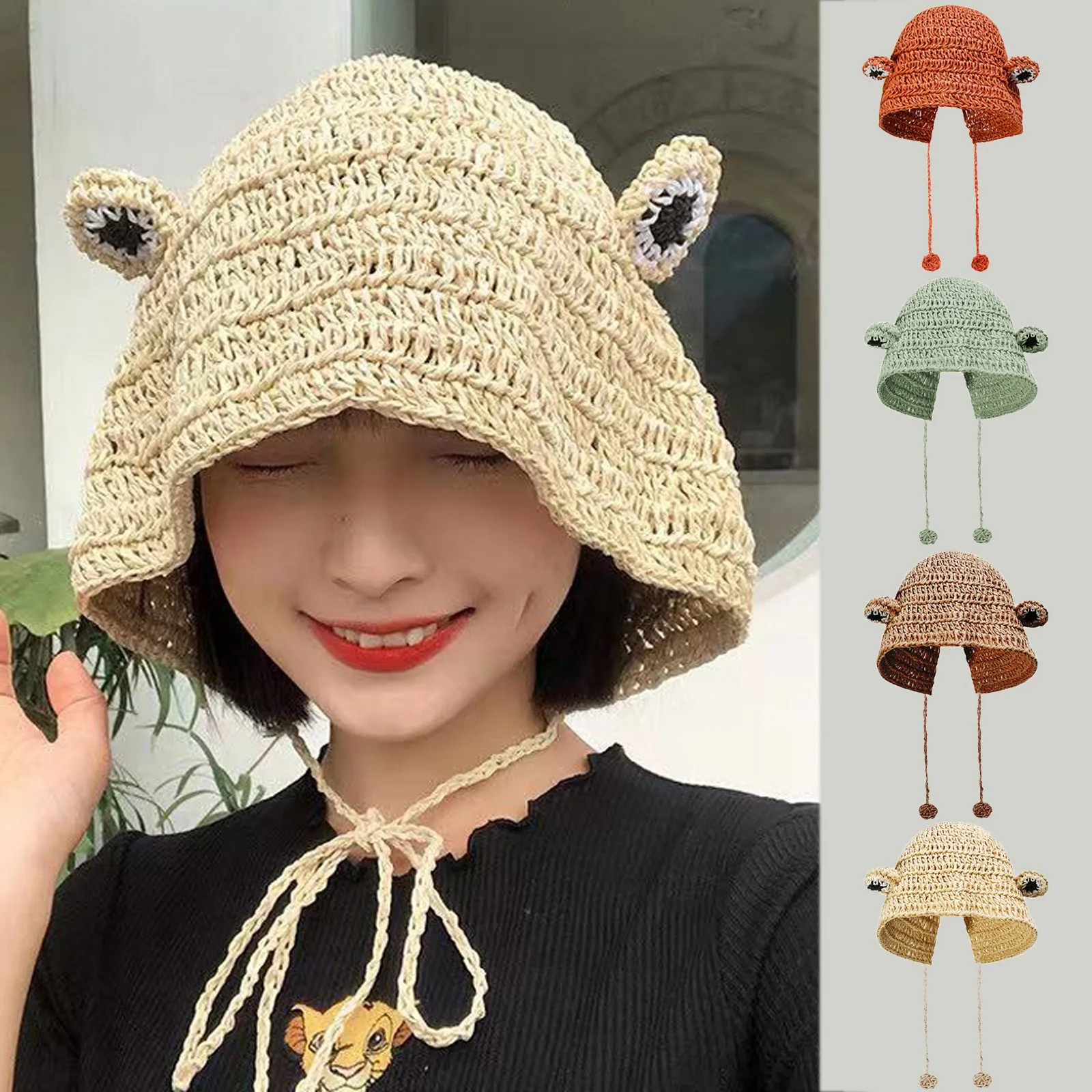 

Kawaii Fisherman hat for Women's Animal Sun Protection Sun Hat Sweet And Cute Fisherman Hat 2021 Fashion Summer панама аниме#g