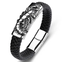 fashion woven leather rope bracelet men punk rock jewelry stainless steel scorpion hand bangles charm wristbands male gifts p134
