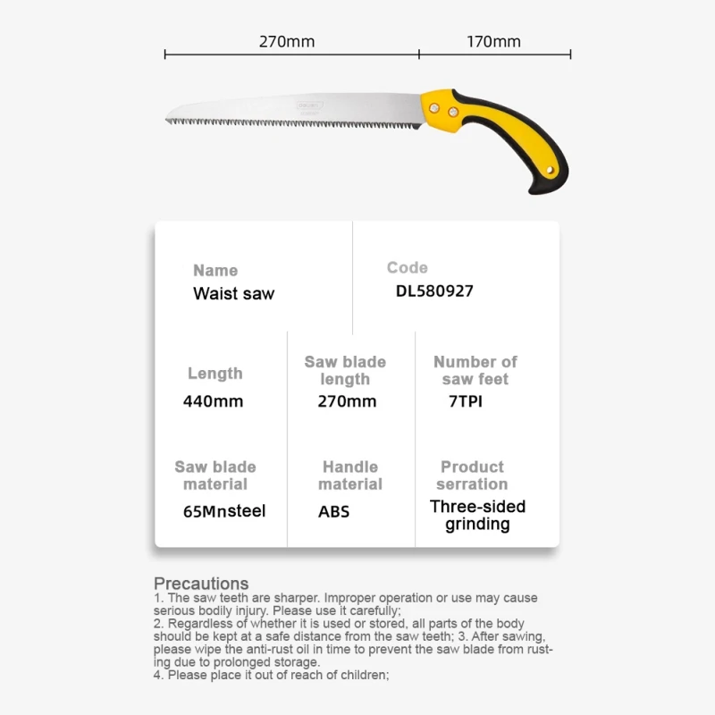 

Deli Saw 65Mn Hacksaw270mm Sheath design, easy to carry, ABS rubber handle, comfortable grip