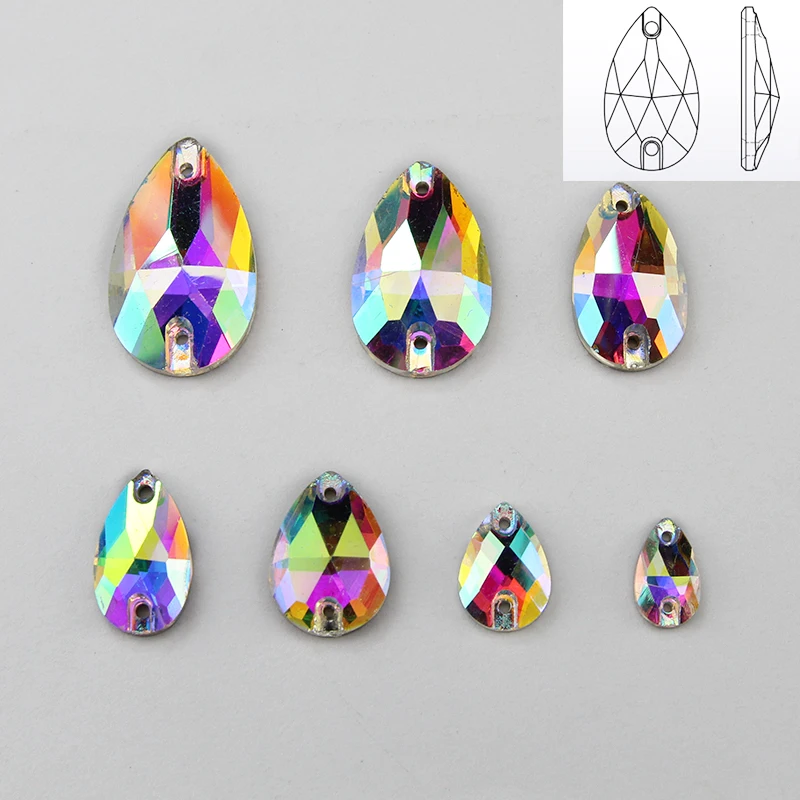 Шитье всех размеров грушевидной формы Стразы Кристалл ab цветное стекло шитье 3230