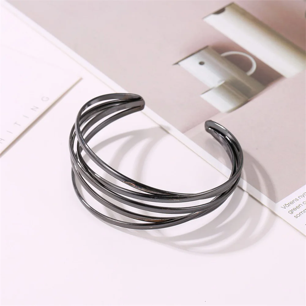 

Simple Metal Crossed Opening Bangle Fashion Women Solid Color Multilayer Hollow Polished Cuff Bracelet Wristband Jewelry