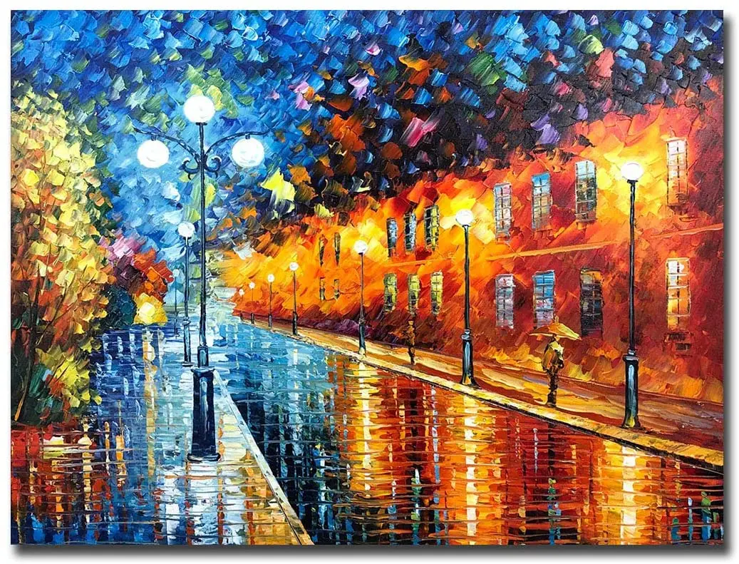 

Oil Painting Night Scenery Modern Hand Painted Acrylic Canvas Wall Art Living Room Bedroom Hanging Decorations Frameless