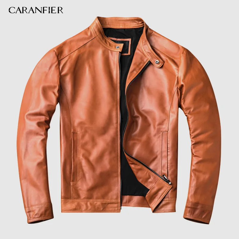 CARANFIER 2019 мужская куртка из натуральной кожи Модная мотоциклетная байкерская с