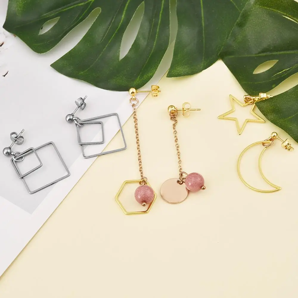 

Hollow Stainless Steel Geometric Open Bezel Frame Charms Pendants For DIY Earring Necklace Jewelry Making Accessories 30pcs