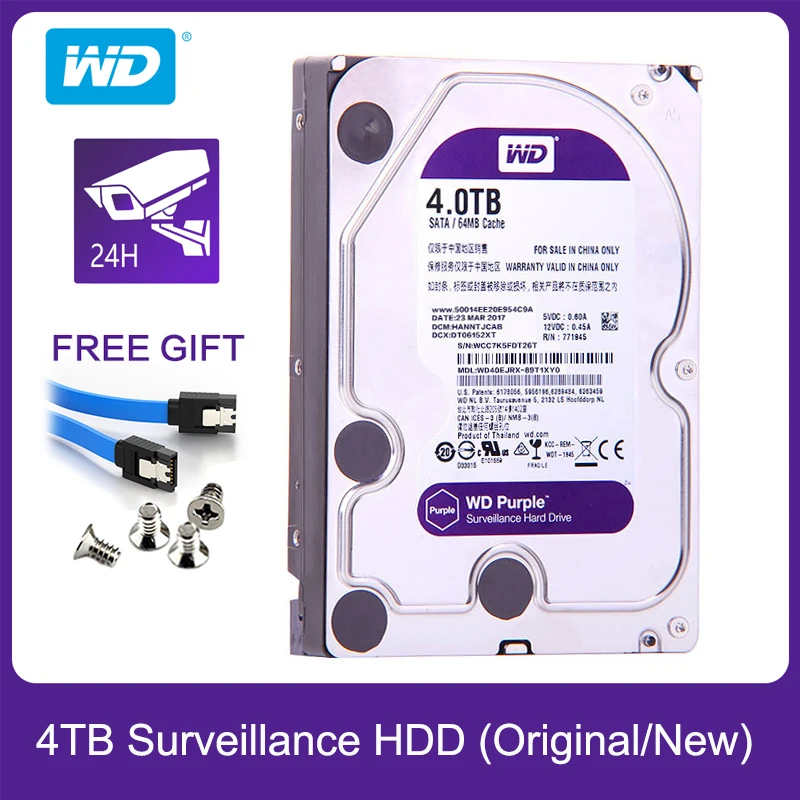 

Western Digital 4TB WD Purple Surveillance Internal Hard Drive HDD 5400RPM SATA 6Gb/s 64MB Cache 3.5"