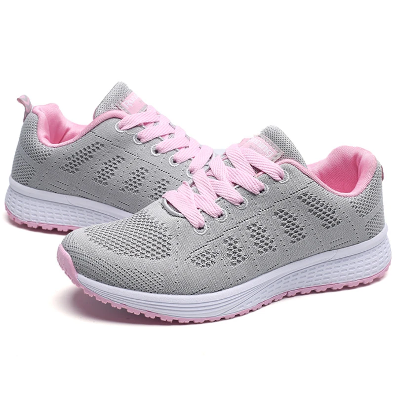 Модная Женская теннисная обувь tenis feminino, спортивная обувь на шнуровке розового цвета, кроссовки, легкие, круглые, с перекрестными ремешками, на плоской подошве, уличные спортивные кроссовки
