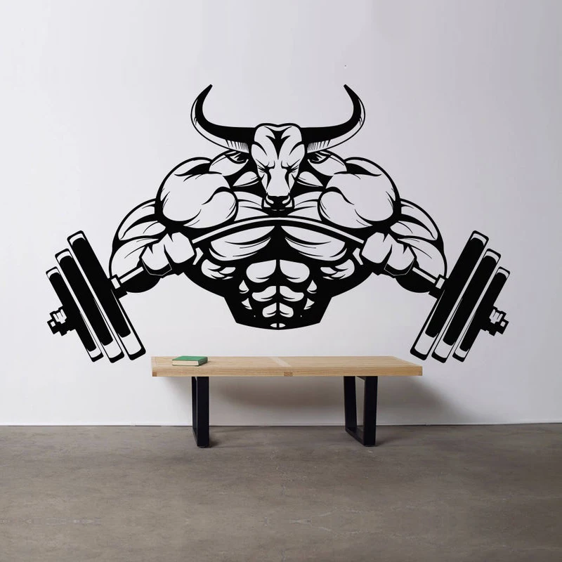 

Bull Crossfit Fitness Club vinyl sticker Gym Logo Sport Barbell Workout Motivation Muscle Training Mural Decal Art Decor E119