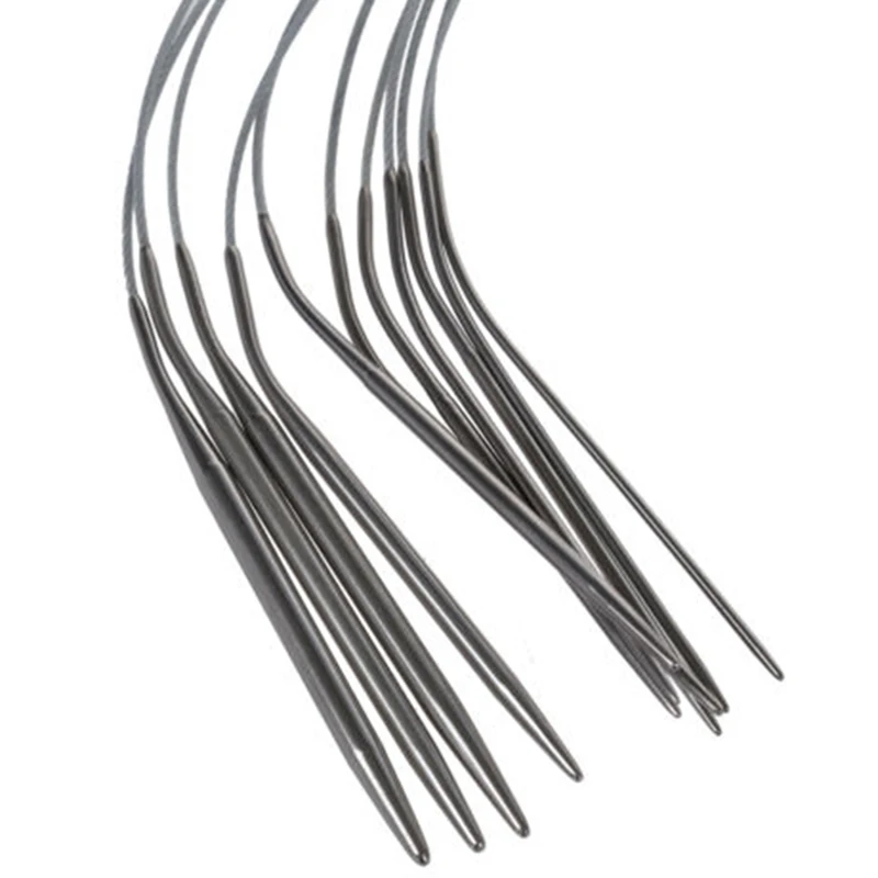 11 Sizes 43cm Durable Silver Crochet Knitting Needle Tool Set Stainless Steel Circular Sewing Needles | Дом и сад