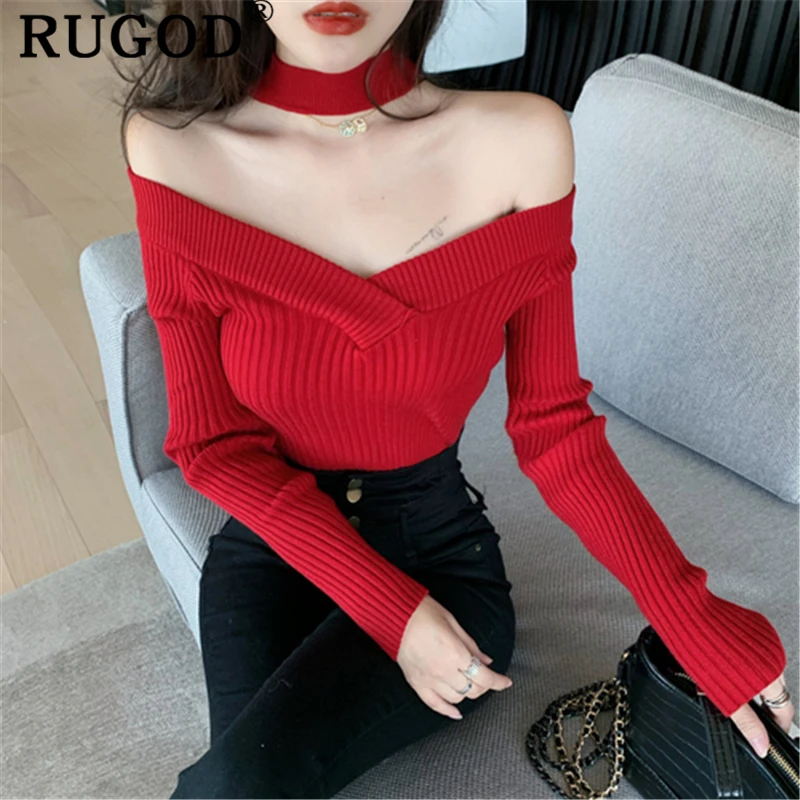 RUGOD корейский шикарный Однотонный женский свитер элегантная однотонная Туника