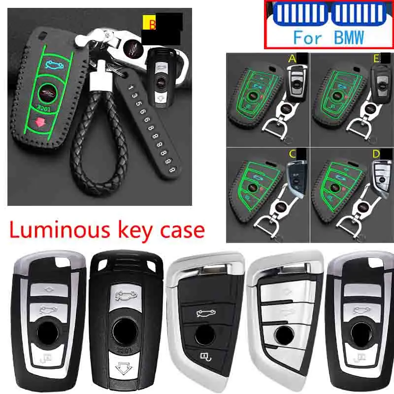 

Luminous Leather Hand-stitched Car Key Case Keychain For Bmw X1 X3 F25 X5 F15 F20 F30 F10 F11 G01 X4 G02 F26 X2 Z4 X6 E53 X7 G07
