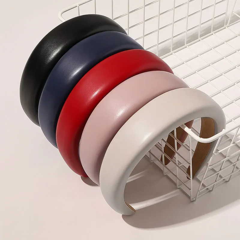 Ободок для волос женский из искусственной кожи однотонный простой шириной 4 см| |