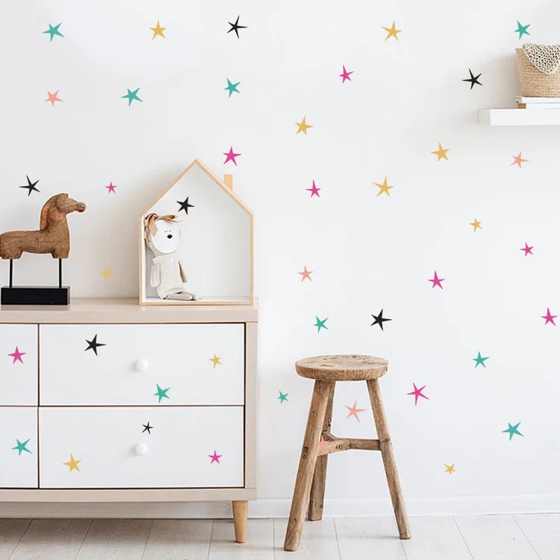 

Cartoon Colored Five-pointed Star Wall Sticker Living Room Bedroom Background Home Decoration Kids Room Wallpaper Mural Stickers
