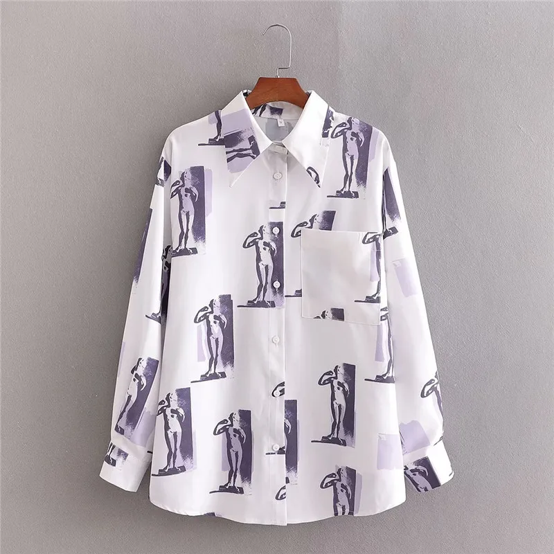 

Женская свободная Длинная блузка Evfer, повседневная однобортная рубашка оверсайз с абстрактным художественным фиолетовым принтом и кармана...