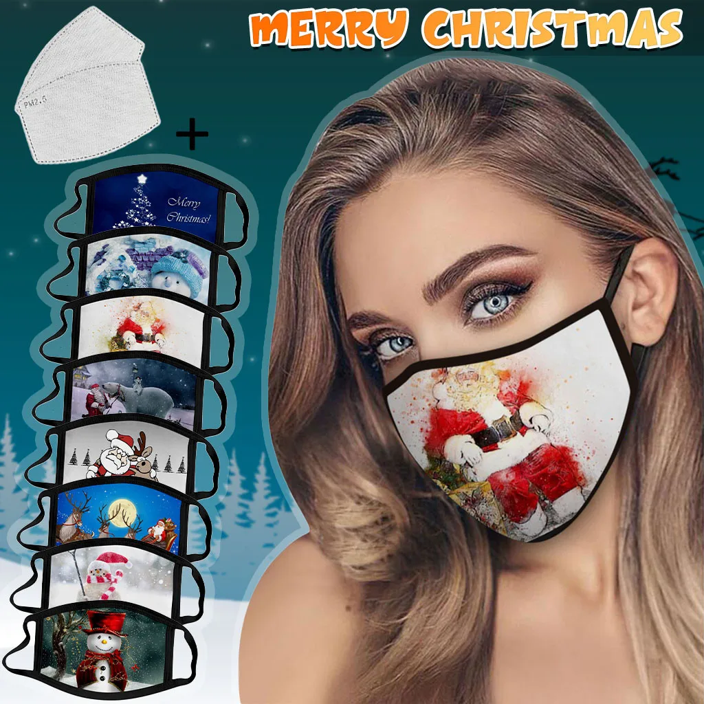 2 шт. Рождественская взрослая маска унисекс с принтом дышащая моющаяся