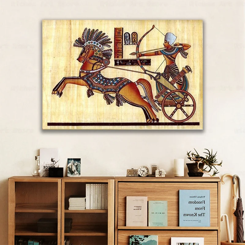 

Egyptian Backdrop Antique Hieroglyphs Weapons Queen Pay Tribute Ancient Elements of Egypt Canvas Painting Wall Art Decoration