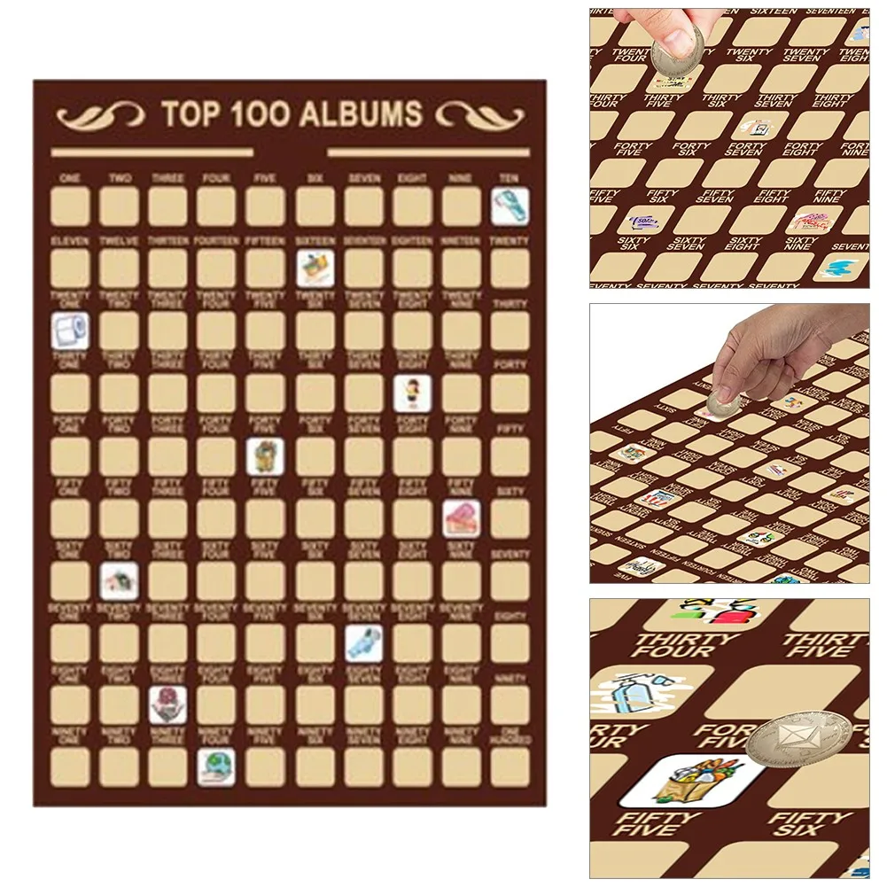 

42cm*59.4cm Scratch Poster 100 Must-do Random Entertainment List Cartoon Blind Guess Scratcher High Quality