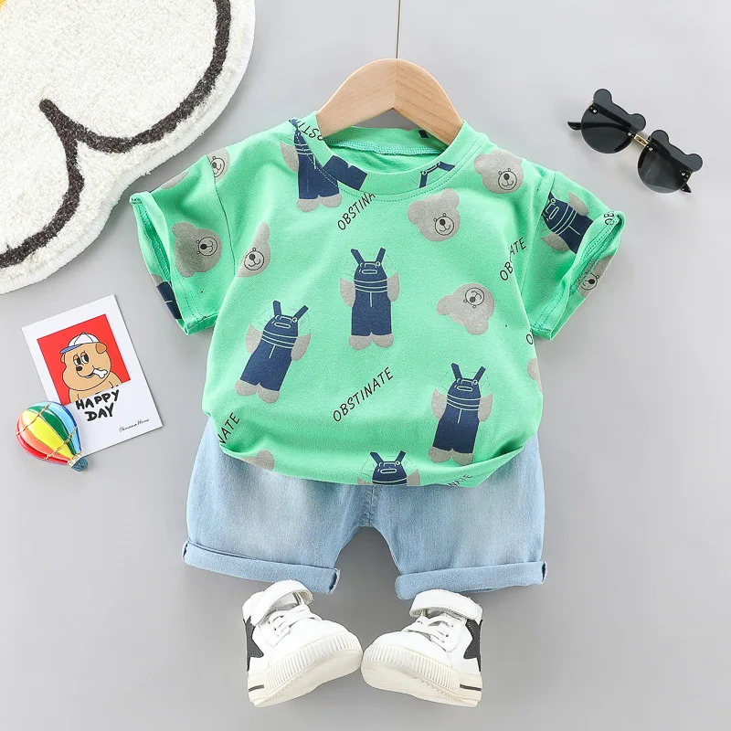 

0-5years Kids Baby Boys Clothes Sets Summer Cartoon Bear Print 2Pcs Outfits Short Sleeve T-Shirt+Shorts Toddler Girls Outfit