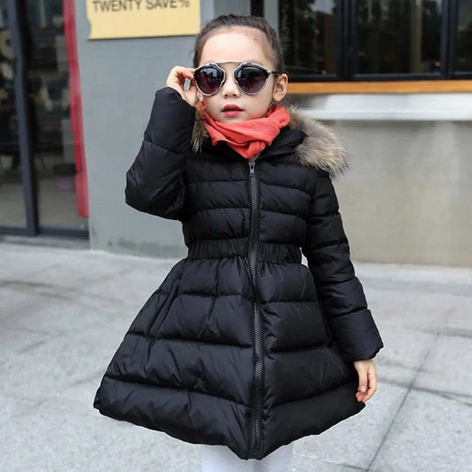 Пальто для девочек однотонное плотное теплое пальто Детское с меховым