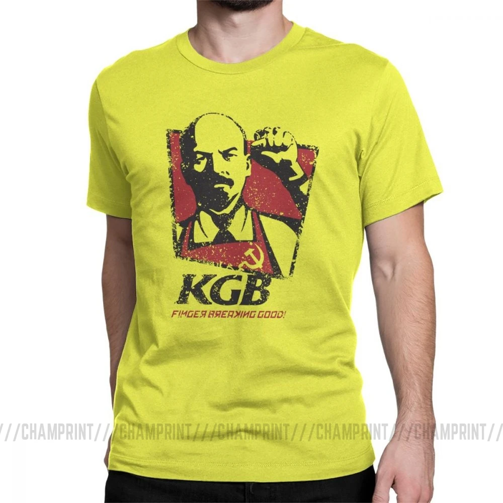 KGB Vladimir Lenin мужские футболки СССР Россия коммунизм Марксизм коммунистические винтажные футболки с круглым вырезом хлопок Подарочная одежда - Цвет: Цвет: желтый