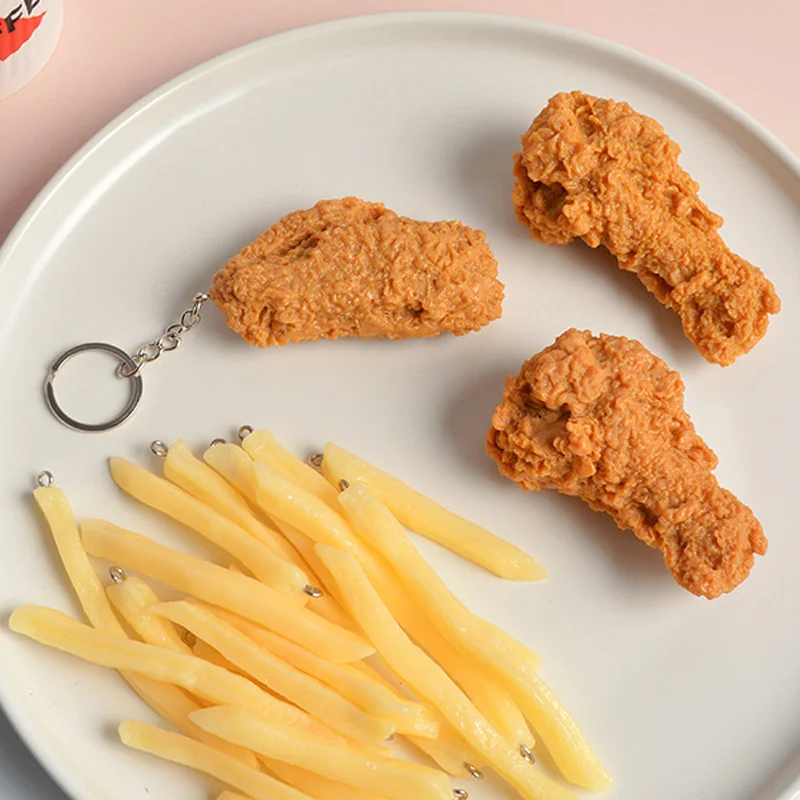 

Fried Chicken Simulation Food Keychain Cute Drumstick Chicken Nuggets Key Chain Restaurant Client Small Gift Chef Cook Keyring