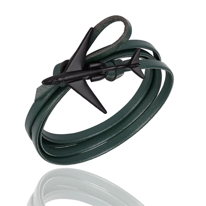 Black Green MKENDN модный многослойный амулет кожаный браслет с якорем для мужчин и женщин в морском стиле с металлическими спортивными крючками - Окраска металла: Black Green