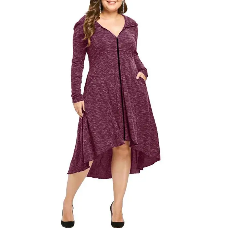 Повседневное платье большого размера с длинным рукавом v образным вырезом и