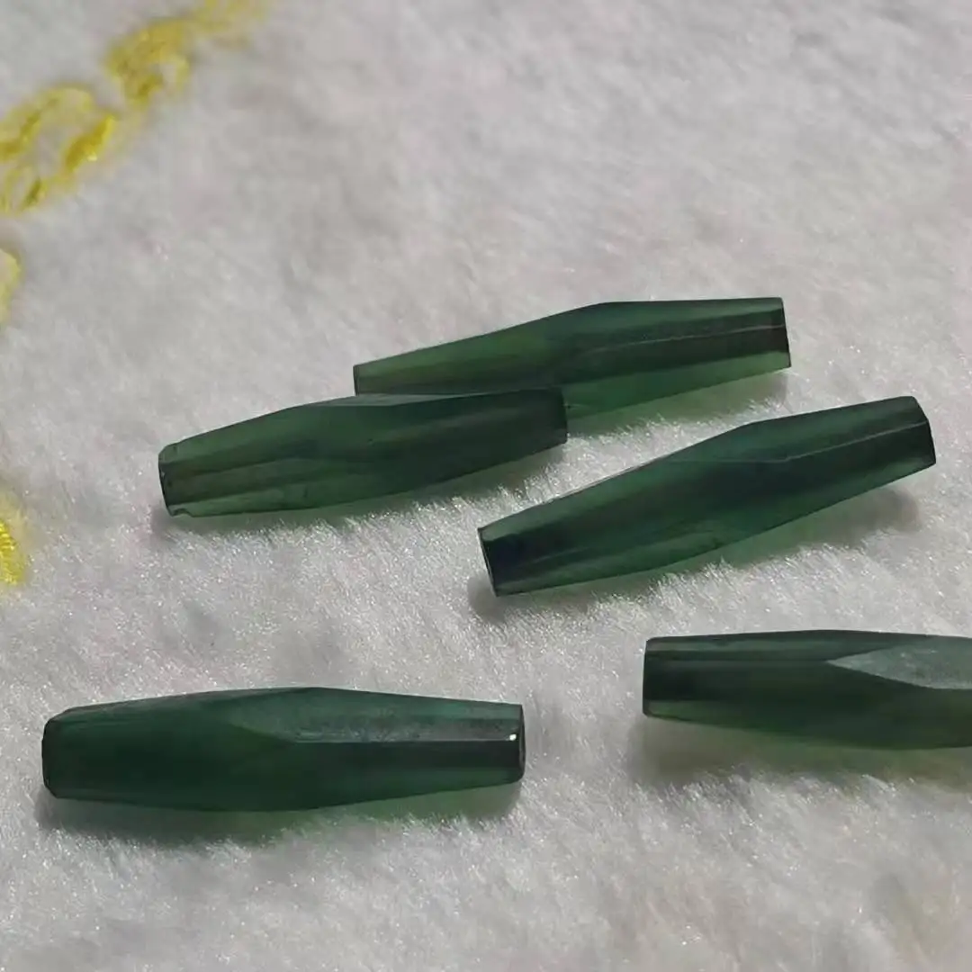 

1pcs/lots natural high-quality green agate beads classical cut diamond-shaped tubular dzi loose joyeria fina joyas abalorios