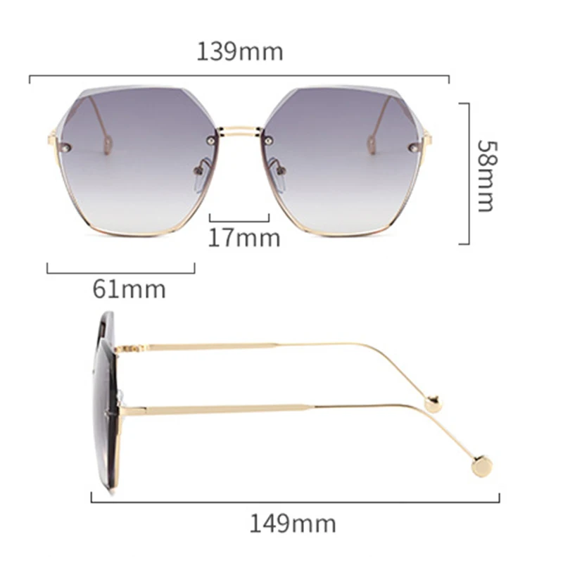 

2021 New Rimless Sunglasses For Women Fashion Sung Lasses Big Rim Cut Round Face UV Protection