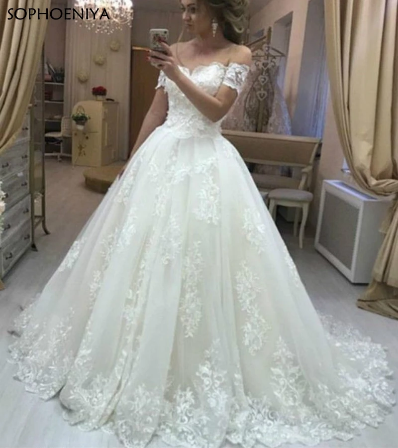 

платье 2021 Sweetheart Lace Wedding Dresses Applique Flowers Ball Gown Bride Gown Vestido De Noiva Robe de Soirée de Mariage