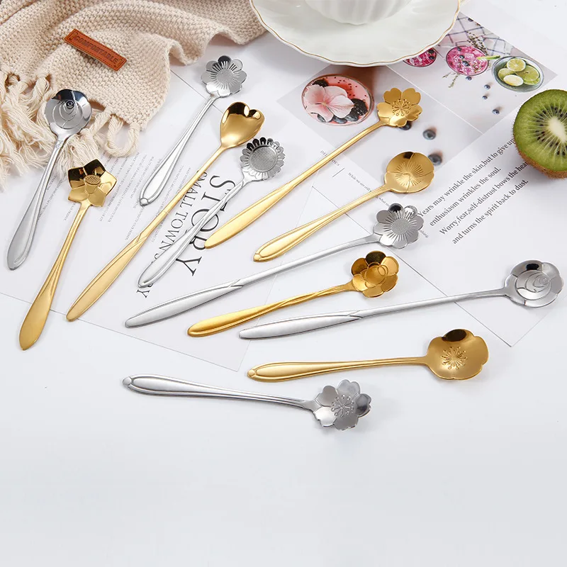 Ложка для чая в форме цветка из нержавеющей стали|Ложки| |