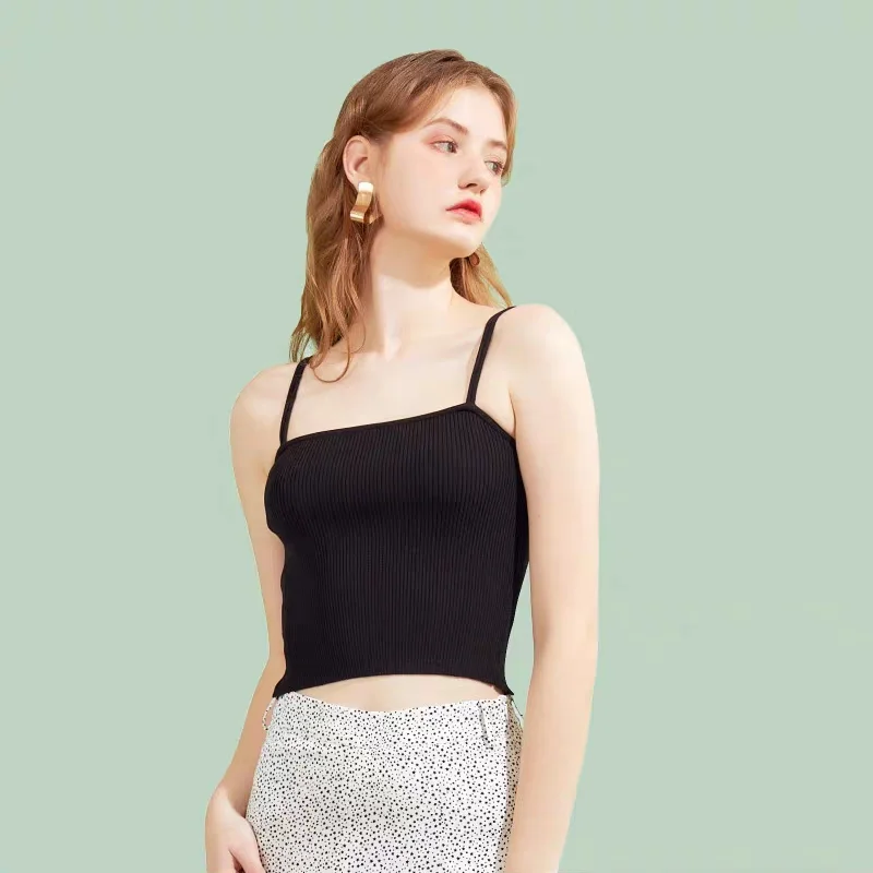 Базовая Вязаная хлопковая майка для фитнеса и бега на тонких бретелях эластичная