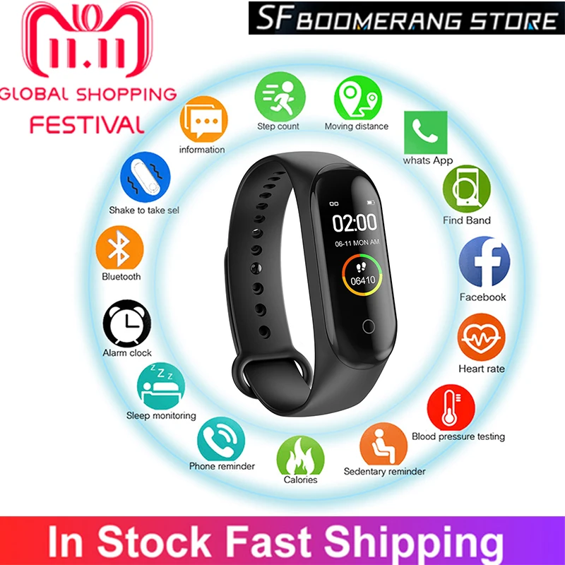M4 Smart Watch Bracelet Heart Rate Health Wristband Fitness Tracker Wrist Support Sport Accessories | Спорт и развлечения