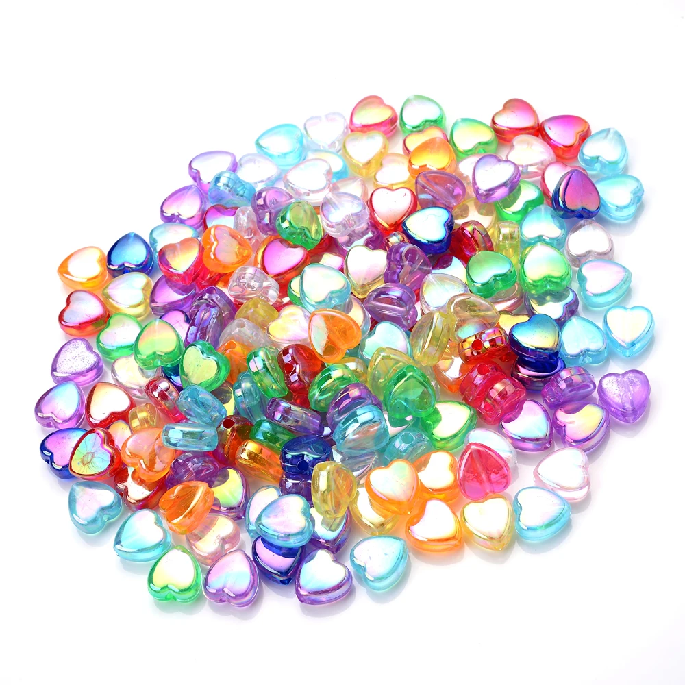 Прозрачные Акриловые бусины в форме сердца 100 шт./лот 9 мм платиночка цветные