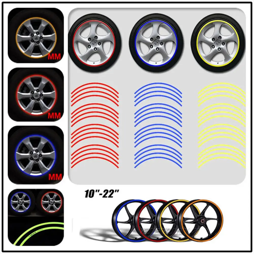 

16 шт./компл. полоски, наклейки на колеса наклейки 34 см/18 дюймов светоотражающие Палочки лента Уход за кожей лица маска Велосипедный спорт Мот...