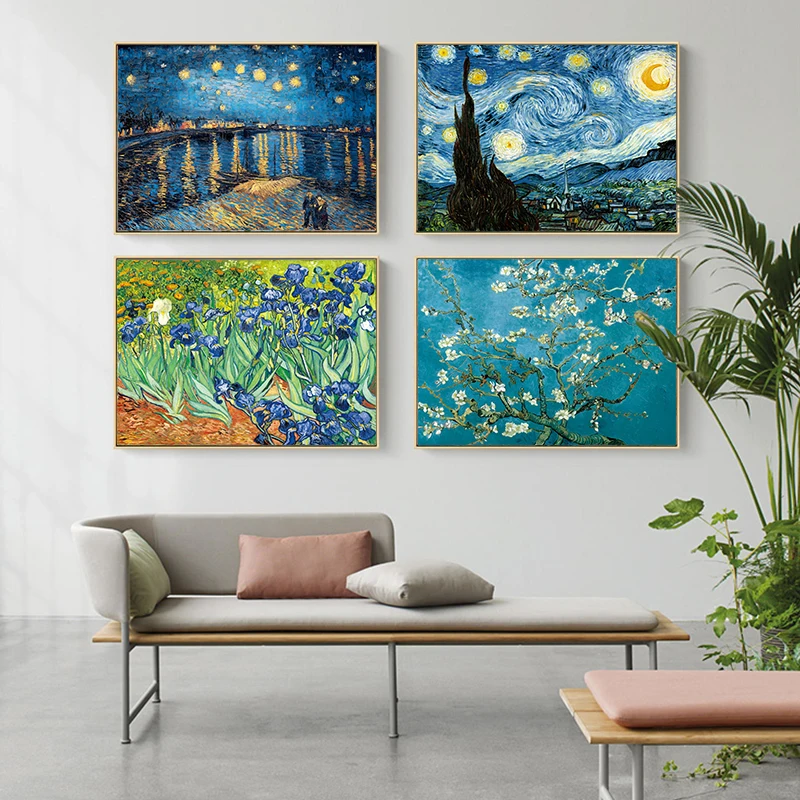 

Famous Artist Van Gogh Oil Painting Starry Sky Iris Flower Sunrise Landscape Canvas Painting Print Art Poster Picture Wall Decor