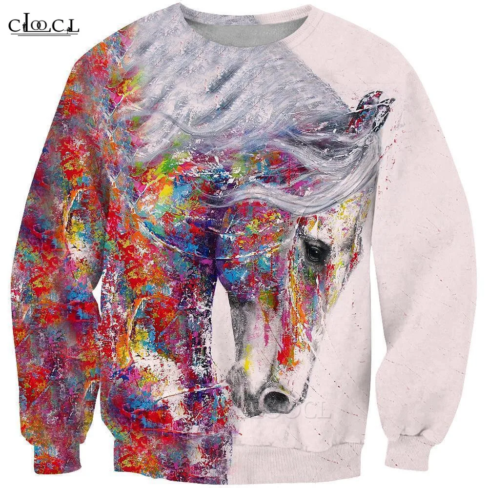 

CLOOCL Newest Animal Print Men Sweatshirts Colorful Horse 3D Men Clothing Unisex Casual Streetwear Harajuku Pullovers