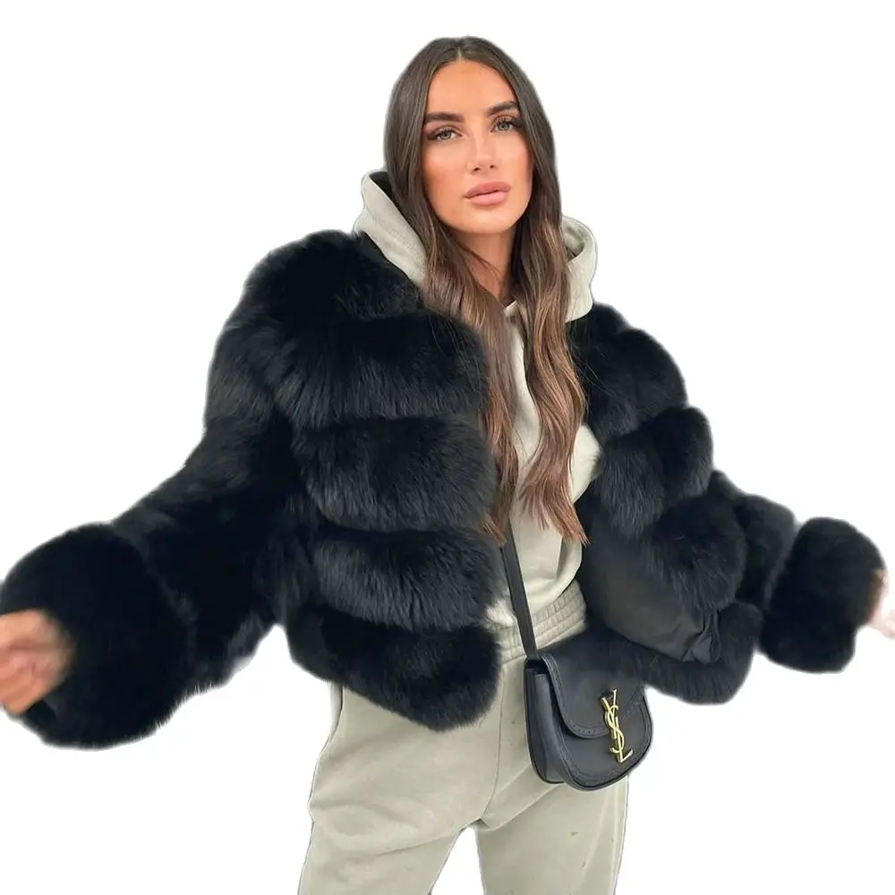 Fashion Short Real Fox Fur Jacket Winter New Trendy Natural Women Genuine Fox Fur Jacket Whole Skin Fur Overcoat Luxury Woman