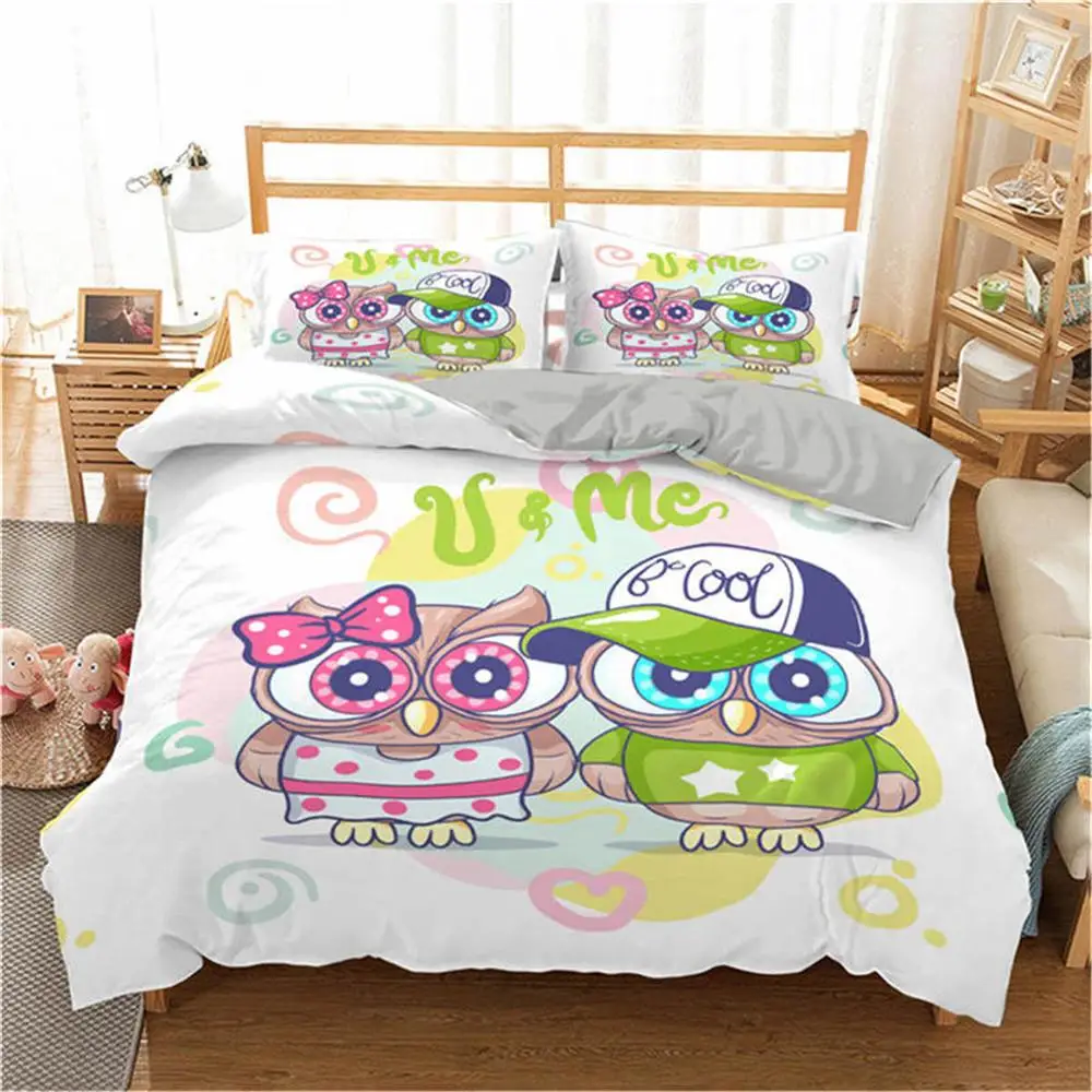 Домашний Комплект постельного белья с рисунком Совы из мультфильма детский