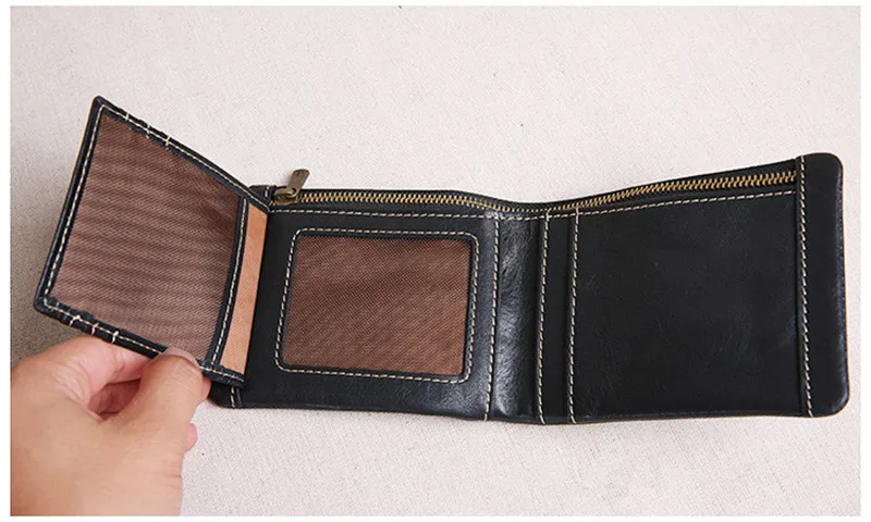 Simple casual genuine leather men's small wallet casual vintage soft real cowhide youth black thin multi-card holder coin purse