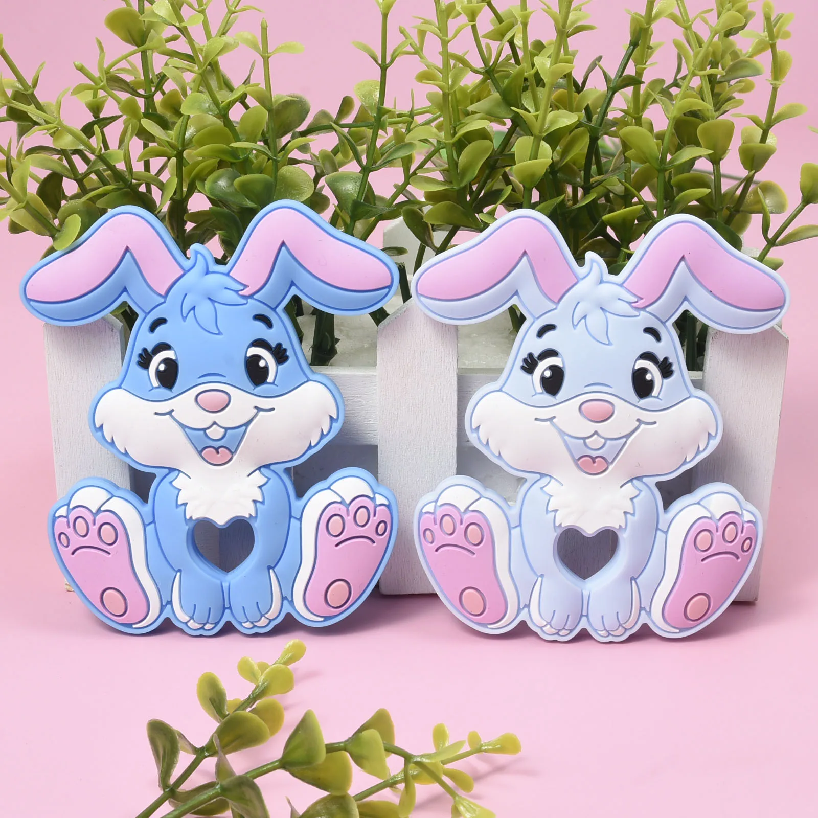 5/10/20 Uds nuevo lindo conejo de dibujos animados de silicona mordedor masticar Animal colgante DIY accesorios bisuter&iacute;a de chupete Clip juguete de dentici&oacute;n-4