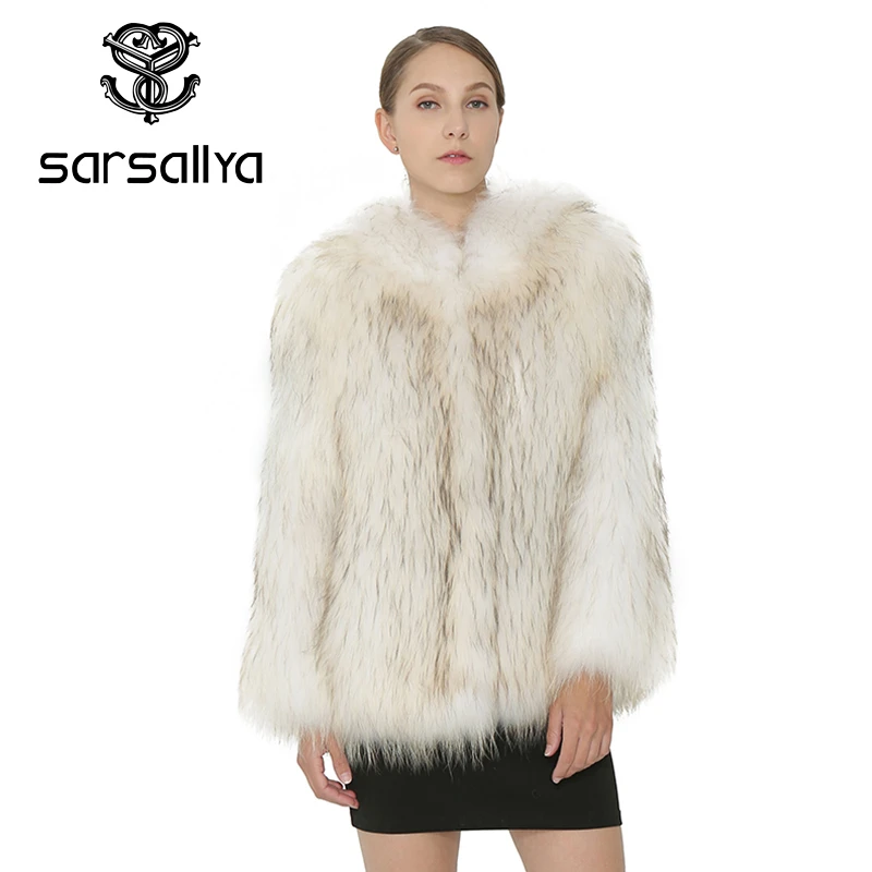 SARSALLYA Sarsallya Для женщин Настоящее енотовидная собака Шуба Модные трикотажные