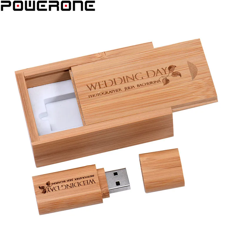 POWERONE 1 шт. Бесплатный Логотип Деревянный USB с коробкой флеш накопитель Флешка 4 ГБ