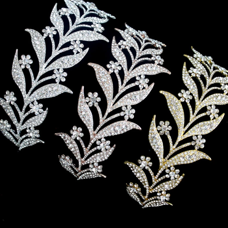 Luxury Silver Color Crystal Leaf Vine Bridal Tiaras Crowns Wedding Hair Accessories Rhinestone Pageant Crown Bride Head Jewelry | Украшения