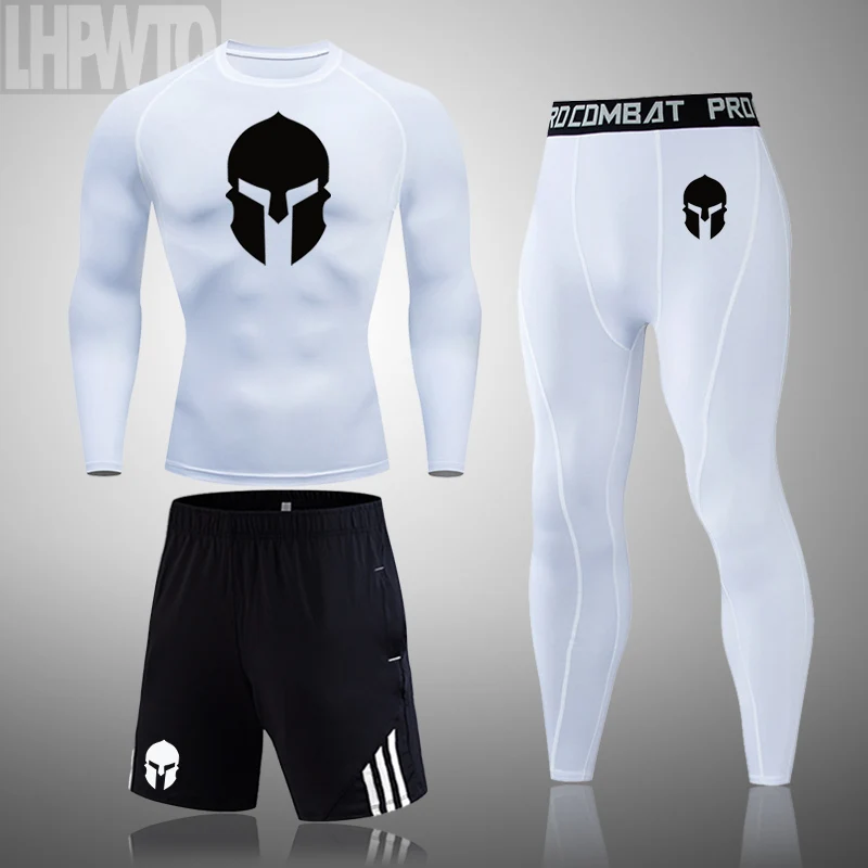 

Men's Running Set Gym Legging Thermal Underwear Spartan Compression Fitness MMA Rashguard Male Quick-Drying Tights Track Suit