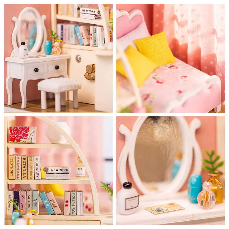 

Doll House Furniture DIY Miniature 3D Wooden Miniaturas Dollhouse With Dust Cover Toys for Children Birthday Gifts Handmade