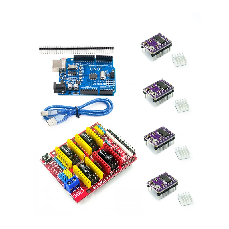 CNC Shield V3 engraving machine 3D Printer+ 4pcs A4988/DRV8825 Driver expansion board for Arduino + UNO R3 with USB cable | Инструменты