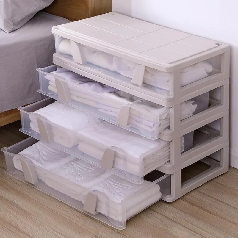 Ящик для хранения на кровать пластиковый плоский ящик одеяла с шкивом под